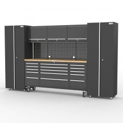 UltraTools Black 72" Mobile Work Bench with 15 Drawers Tool Chest & 3 Overhead Cabinet + 2 Standing Cabinets
