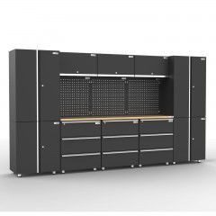 UltraTools 3380mm x 500mm x 1870mm Black Workshop Garage Storage Cabinet Set