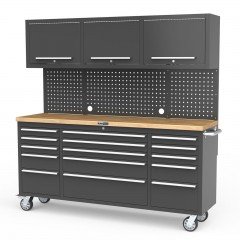 UltraTools Black 72" Mobile Work Bench with 15 Drawers Tool Chest & 3 Door Cabinet 						