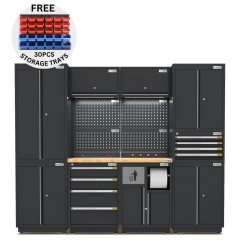 UltraTools 2475mm x 580mm x 2020mm Black Semi-Industrial Workshop Garage Storage Cabinet Set