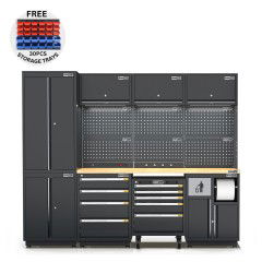 Semi-Industrial Black Workshop Garage Storage Cabinet Set UltraTools 2475mm x 580mm x 2020mm