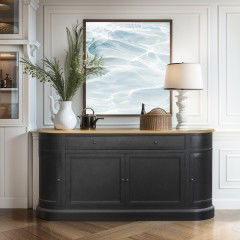 French Provincial Hamptons Sideboard Buffet in Black with Natural Top