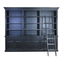 Hamptons Halifax 3 Bay Buffet and Hutch Bookcase with Ladder Black(Pre-order extra $1,000 Early Bird discount!)