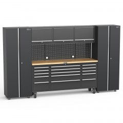 UltraTools Black 72" Mobile Work Bench with 15 Drawers Tool Chest & 3 Overhead Cabinet + 2 Standing Cabinets