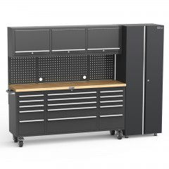 UltraTools Black 72" Mobile Work Bench with 15 Drawers Tool Chest & 3 Overhead Cabinet + 1 Standing Cabinet