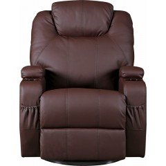 Brown Massage Sofa Chair Recliner 360 Degree Swivel Pu Leather Lounge 8 Point Heated