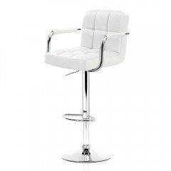 Artiss 2x Bar Stools Gas Lift Swivel Chairs Kitchen Armrest Leather Chrome White