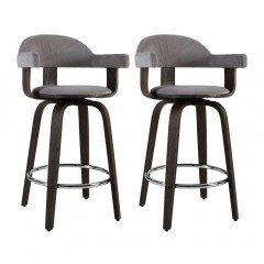 Artiss Set Of 2 Bar Stools Wooden Swivel Bar Stool Kitchen Dining Chair - Wood, Chrome And Grey