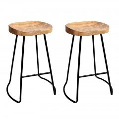 Set Of 2 Steel Barstools With Wooden Seat 65cm