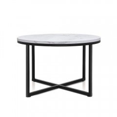 Artiss Coffee Table Marble Effect Side Tables Bedside Round Black Metal 70x70cm