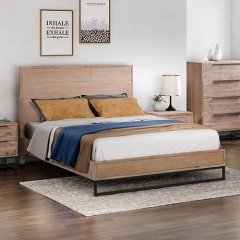 Queen Size Bed Frame Solid Wood Acacia Veneered Bedroom Furniture Steel Legs