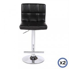 2x Black Bar Stools Faux Leather Mid High Back Adjustable Crome Base Gas Lift Swivel Chairs