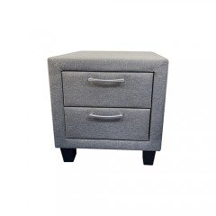 Bedside Table 2 Drawers Night Stand Upholstery Fabric Storage In Light Grey Colour