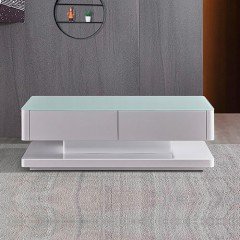 Stylish Coffee Table High Gloss Finish Shiny White Colour With 4 Drawers Storage