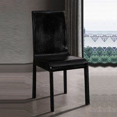 2x Steel Frame Black Leatherette Medium High Backrest Dining Chairs With Wooden Legs