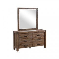 Dresser With 6 Storage Drawers In Solid Acacia & Veneer With Mirror In Chocolate Colour