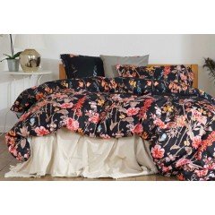 King Size 3pcs Floral Black Quilt Cover Set(3pcs)