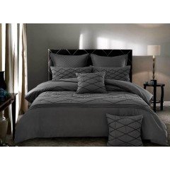 King Size 3pcs Embroidered Grey Quilt Cover Set