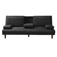 Fabric Sofa Bed With Cup Holder 3 Seater Lounge Couch - Charcoal