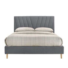Modern Contemporary Upholstered Fabric Platform Bed Base Frame Queen Beige