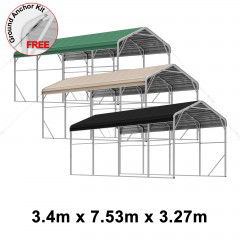 Single Carport 3.4m x 7.53m x 3.27m Backyard Portable Vehicle & Boat Shelter with Wrapped Roof