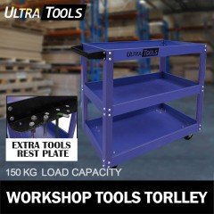 Ultra Tools Mechanic Workshop Trolley Steel 3 Tier 150kg BLUE