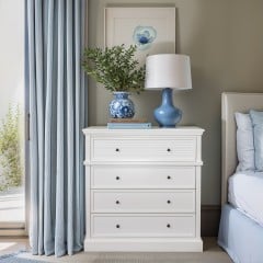 Hamptons Coastal Seaside 4 Chest of Drawers Tallboy Cabinet in WHITE