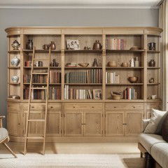 French Provincial Natural Buffet and Hutch Bookcase Sideboard Cabinet with Ladder(Pre-order extra $1,000 Early Bird discount!)