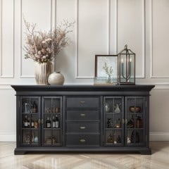 Hamptons Halifax Large Kitchen Cabinet With Glass Door and Drawers 