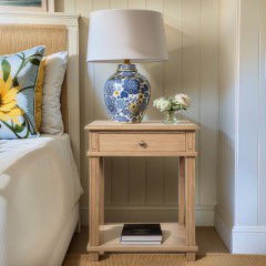 Hamptons Halifax One Drawer Bedside Lamp Table Nightstand - Natural Ash