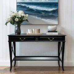 Hamptons Halifax Side Cross 2 Drawer Console Hall Table with Side Pull Out 