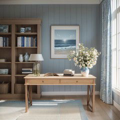 Hamptons Halifax Side Cross Console Hall Table/ Study Desk in Natural Ash