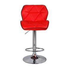 2x Red Bar Stools Faux Leather Mid High Back Adjustable Crome Base Gas Lift Swivel Chairs
