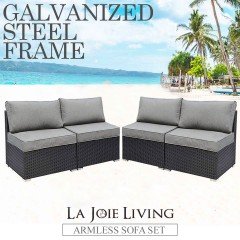 La Joie Outdoor Living Armless Modular Sofa Set Rattan Black Furniture Lounge