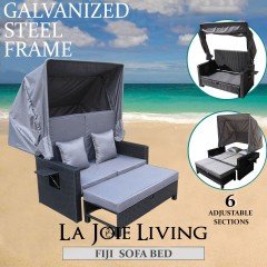 Fiji PE Wicker Outdoor Canopy Sofa Bed Sun Lounger Rattan Furniture Set