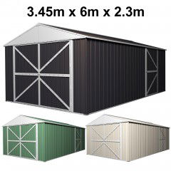 Garage Shed 6m x 3.45m x 2.3m (Gable) Double Barn Door Workshop with 4 Internal Trusses