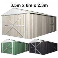 Garage Shed 6m x 3.5m x 2.3m (Gable) Double Barn Door Workshop with 4 Internal Trusses