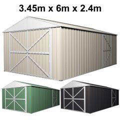 Garage Shed 6m x 3.45m x 2.4m (Gable) Double Barn Door Workshop with 4 Internal Trusses
