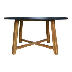 Detroit Industrial Round Dining Table with Oak Base
