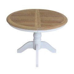 French Provincial Classic White Extendable Round Dining Table with Oak Top