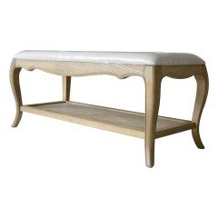 French Provincial Vintage Furniture Natural Oak Bed End Stool Round Top