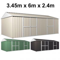Garden Shed 3.45m x 6m x 2.4m Workshop Side Double doors + PA door
