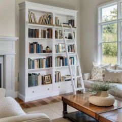 Hamptons Open Library Bookcase with Ladder 170cm Width in WHITE