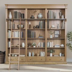 Hamptons Open Library Bookcase with Ladder Natural Ash
