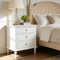 Hamptons Heritage 3-Drawer Bedside Lamp Table – White/Black, Classic Turned Legs