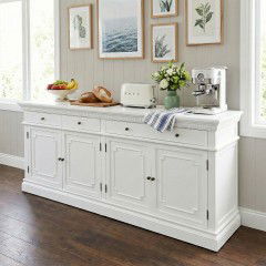 New England Hamptons 4 Drawers 4 Doors Sideboard Buffet & Console Cabinet in White/Black