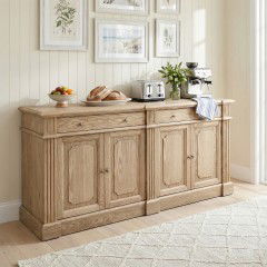Harbourline Classic Hamptons Panelled Sideboard Buffet & Console Cabinet with 4 Doors & 2 Drawers in Natural Ash