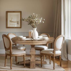 French Provincial OAK Extendable Round Pedestal Dining Table