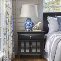 Hamptons Louvre Black Bedside Table 1 Drawer with Door 
