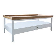 Hamptons Halifax Furniture White Coffee Table with Natural Oak Tray top